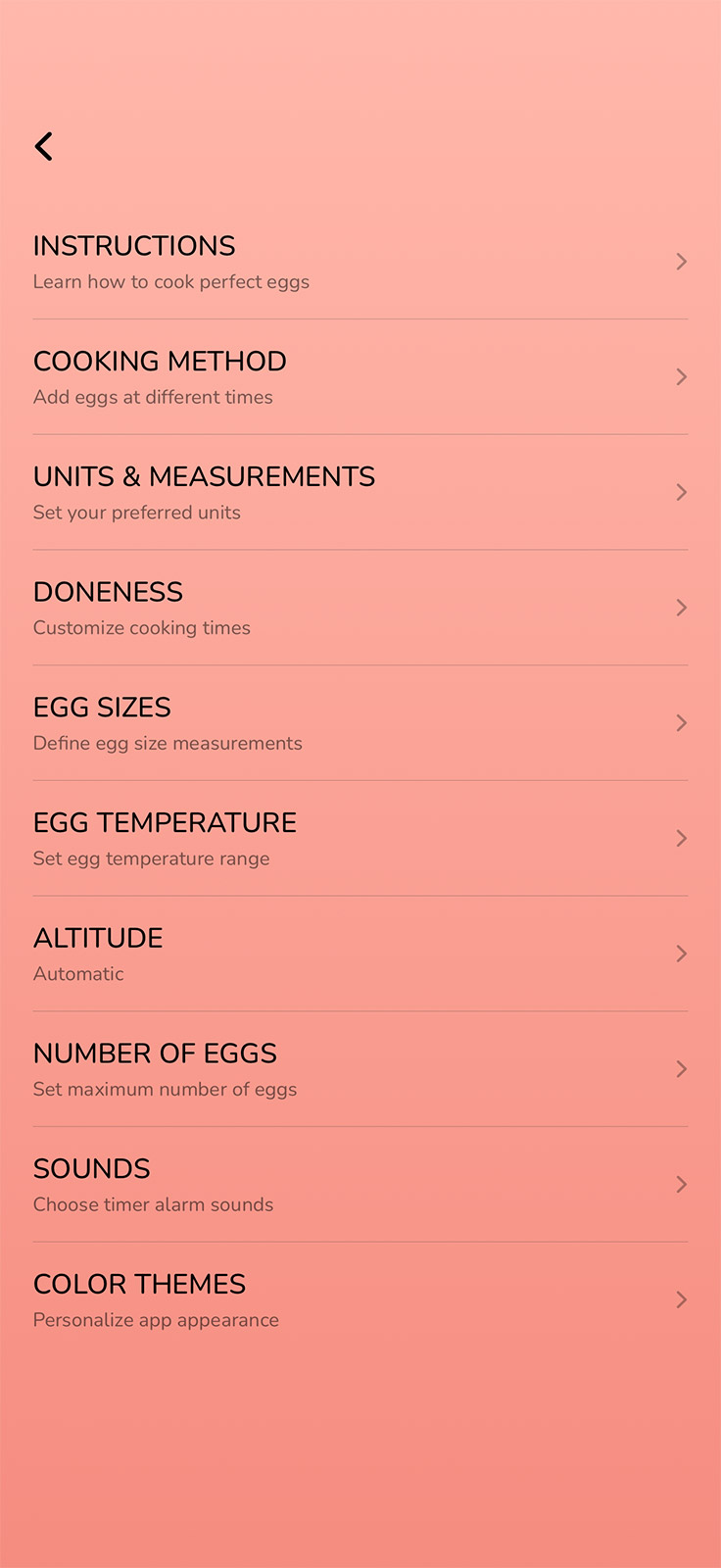 Settings screen